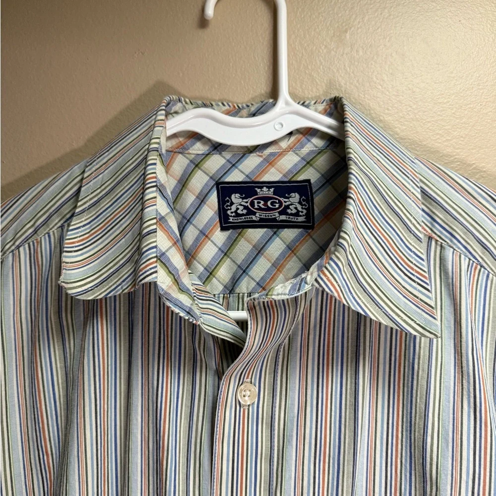 Vintage Robert Graham R&G Stripe Button Shirt L Multi Color Y2K Cotton - Picture 3 of 8